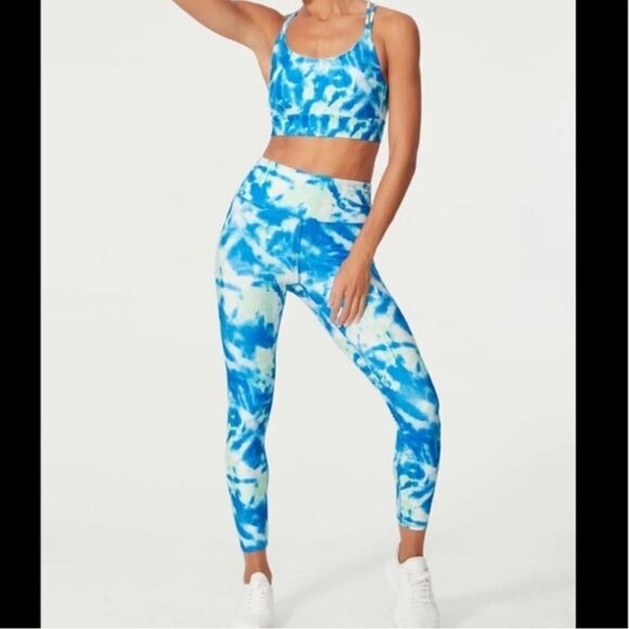 Wildfox Sweat Tie Dye Two Piece Set Sports Bra Leggings Blue Green Womens Medium - Picture 1 of 5